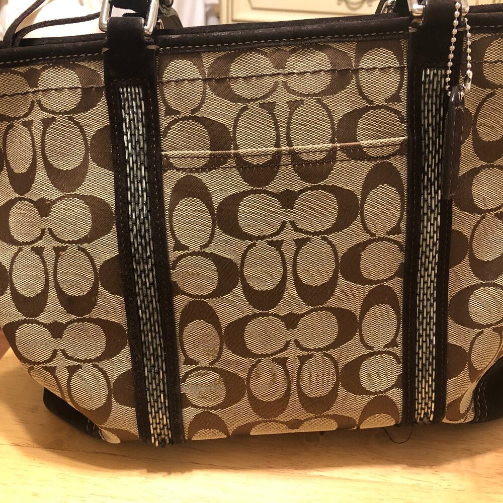 Coach Brown Signature Canvas Tote with Dark Brown Trim